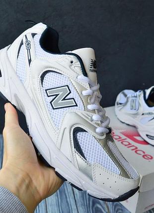 Жіночі кросівки new balance 530 white silver blue нью беланс білого з синім та сріблястим кольорів