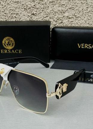 Versace очки женские солнцезащитные маска черные с золотом с градиентом