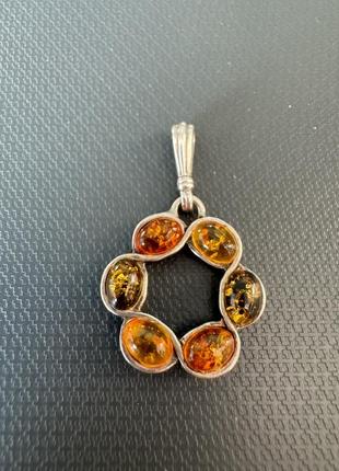 Подвеска янтарь, серебро 925 проба, бурштин
