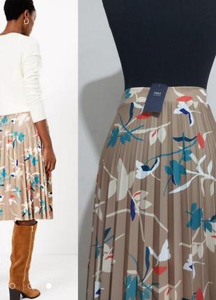Плиссированная юбка-миди из джерси с принтом листьев  m&s collection5 фото