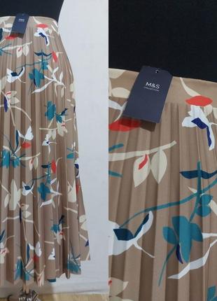 Плиссированная юбка-миди из джерси с принтом листьев  m&s collection6 фото