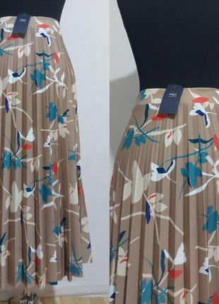Плиссированная юбка-миди из джерси с принтом листьев  m&s collection4 фото