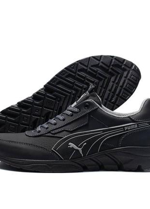 Чоловічі шкіряні кросівки puma (пума), чоловічі шкіряні кеди чорні, спортивні туфлі чоловічі. чоловіче взуття4 фото