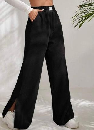 Жіночі мікровельветові штани палаццо з розрізами з боків розміри 50-56