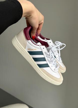 Стильные женские и мужские кроссовки adidas spezial white beige bordo белые с цветными вставками