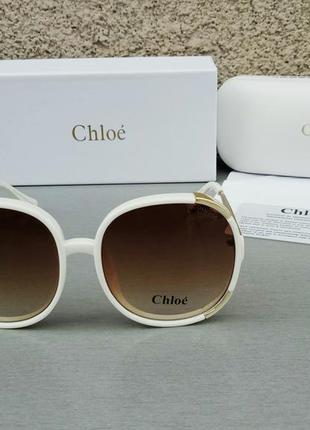 Очки в стиле chloe ce712s  большие стильные женские солнцезащитные молочные слоновой кости2 фото