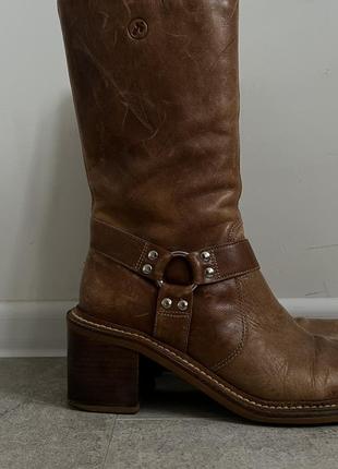 Неймовірні шкіряні коричневі козаки / байкерські чоботи2 фото