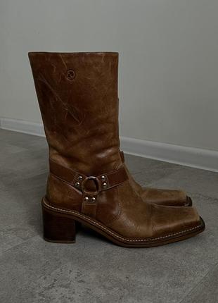Неймовірні шкіряні коричневі козаки / байкерські чоботи5 фото