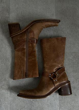 Неймовірні шкіряні коричневі козаки / байкерські чоботи4 фото