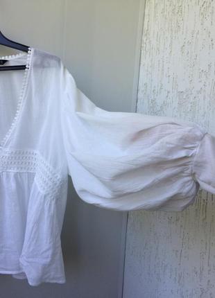 Хлопковая блузка с вышивкой,с объёмными рукавами zara,34/xs3 фото