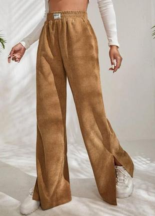 Жіночі мікровельветові штани палаццо з розрізами та кишенями з боків пояс на гумці розміри 42-48