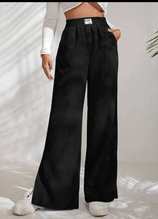Жіночі мікровельветові штани палаццо з розрізами та кишенями з боків пояс на гумці розміри 42-485 фото