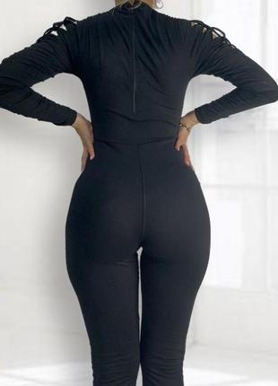 Комбинезон черный женский с длинным рукавом4 фото