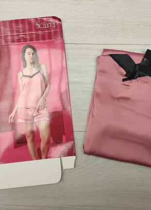 Пижама женская атласная майка на тонких бретелях и шорты  elitol турция, розовый3 фото