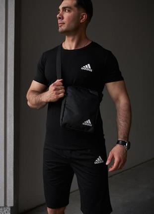 Комплект футболка adidas чорна + шорти + барсетка