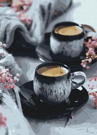 Картина по номерам 48х60 на деревянном подрамнике "кофе в чашках" bs52053l
