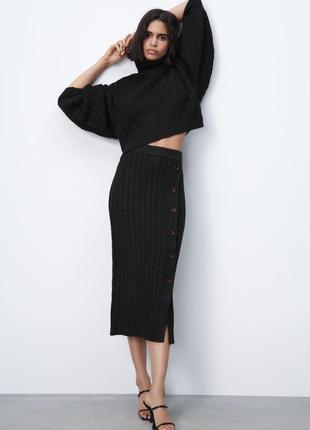 Брендовая вязанная облегающая юбка миди "zara". размер м.3 фото