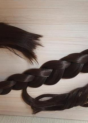 Накладная коса каштановая коричневая  88 см на резинке накладной плетеный хвост косичка шиньон5 фото