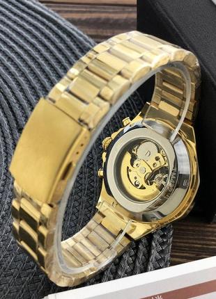 Мужские механические наручные часы скелетоны с автоподзаводом winner 8067 gold-black-white6 фото