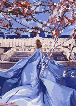 Картина по номерам 48х60 на деревянном подрамнике "красавица в сакурах" bs52711l