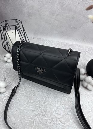 Женская сумка черная prada сумочка клатч через плечо прада в подарочной упаковке5 фото