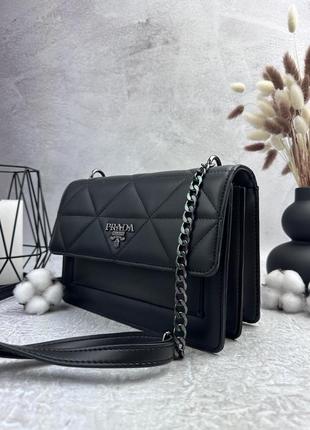 Женская сумка черная prada сумочка клатч через плечо прада в подарочной упаковке3 фото