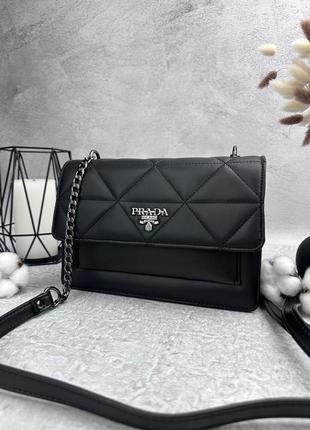 Женская сумка черная prada сумочка клатч через плечо прада в подарочной упаковке4 фото