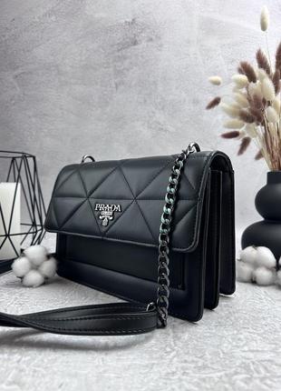 Женская сумка черная prada сумочка клатч через плечо прада в подарочной упаковке8 фото