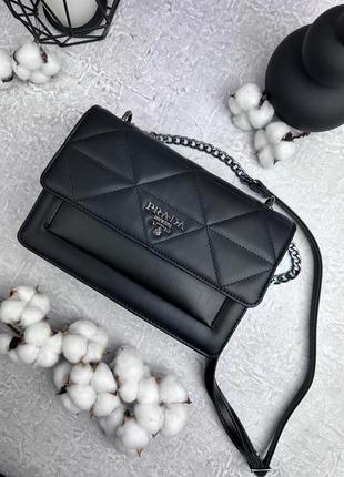 Женская сумка черная prada сумочка клатч через плечо прада в подарочной упаковке6 фото