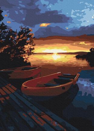 Картина по номерам 48х60 на деревянном подрамнике "красивый закат на озере" bs21737l