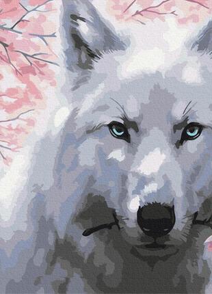 Картина по номерам 48х60 на деревянном подрамнике "волк с цветком" bs52668l