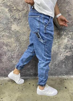 Мужские модные качественные джинсы-джоггеры синие. мужские турецкие джинсы на липучках