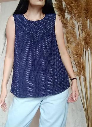 Блуза плисерованая синяя в горошек до короткого рукава. скидки4 фото