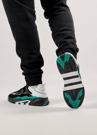 Мужские кроссовки adidas niteball black & white & green4 фото
