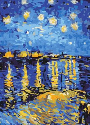 Картина по номерам 48х60 на деревянном подрамнике "звездная ночь над роной. ван гог" bs323l
