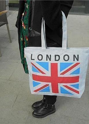 Велика літня полотняна сумка з британським прапором сіра london