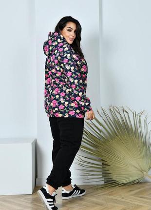 Женский прогулочный костюм с начесом куртка цветочный принт с капюшоном штаны на резинке размеры 54-6410 фото