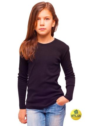 Чорна однотонна бавовняна футболка з довгим рукавом на хлопчика "наталюкс" 21-3304