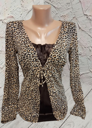 Стильна сорочка, трикотажна блуза-туніка з принтом леопарда. розмір укр.46-48