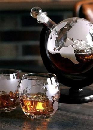 Графин для виски подарочный набор с подставкой "глобус" malatec 22553 + 2 стакана, камни для охлаждения и др6 фото