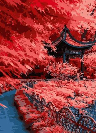 Картина по номерам strateg премиум красные листья японии размером 40х50 см (dy275)