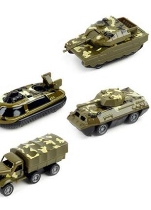 Набор с военных машинок 1:64 bambi 3313-44 игровой набор с военным транспортом металл-пластик, 4 шт зеленый