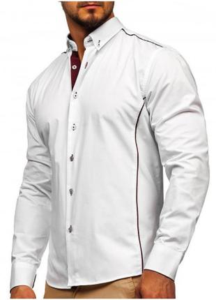 Бело-бордовая элегантная мужская рубашка2 фото