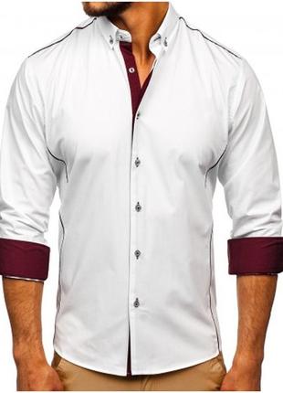Бело-бордовая элегантная мужская рубашка4 фото