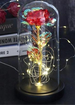 Роза в стеклянной колбе led red gold с led подсветкой rose of love красная marketopt