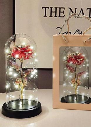 Роза в стеклянной колбе led red gold с led подсветкой rose of love красная marketopt3 фото