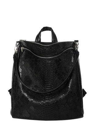 Вместительный черный рюкзак со змеиным принтом для документов6 фото