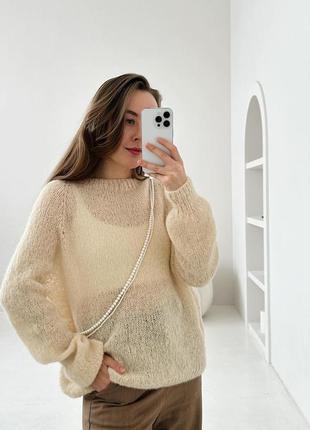 Базовий светр оверсайз з вовни альпака на шовку3 фото