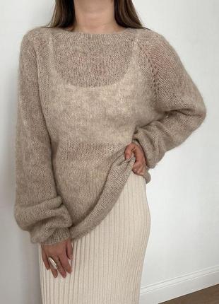 Базовий светр оверсайз з вовни альпака на шовку9 фото