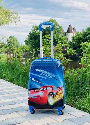 Детский чемодан с принтом тачки из противоударного пластика для мальчика
